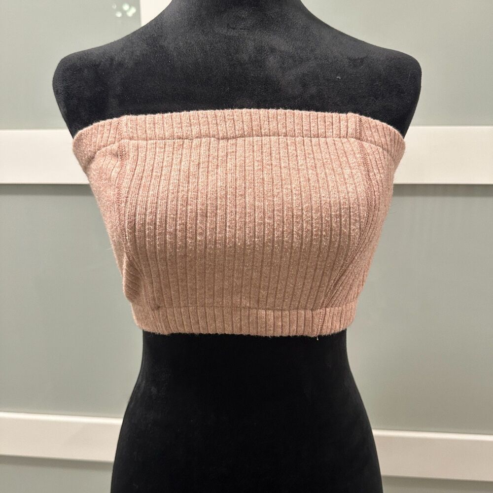 Lovers and Friends Ribbed Knit Tube Top Blush Pink Strapless Crop Top‎ Bandage S